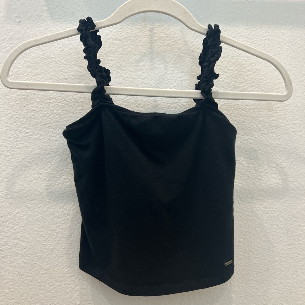 Hollister black crop tank top with ruffle straps